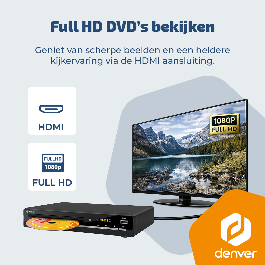 Odtwarzacz DVD z HDMI i telewizor z wyświetlaczem Full HD.