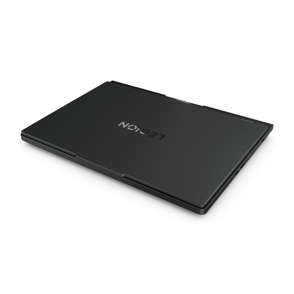 Zamknięty czarny laptop z logo "LEGION" na pokrywie.