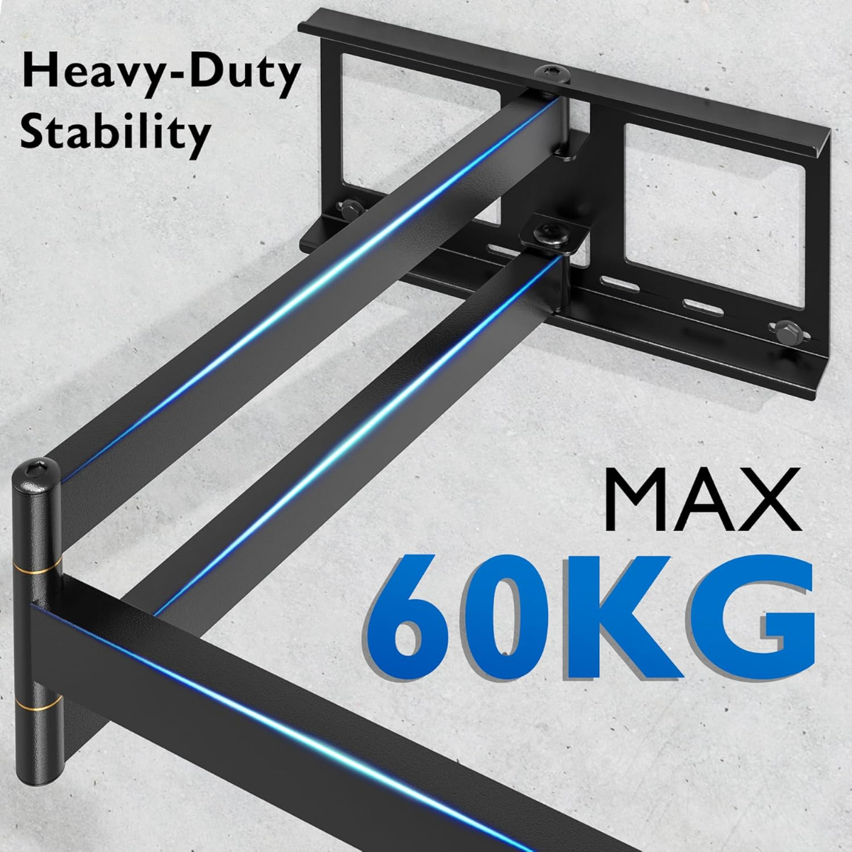 Schwarzer, ausziehbarer TV-Wandhalter für maximal 60 kg.