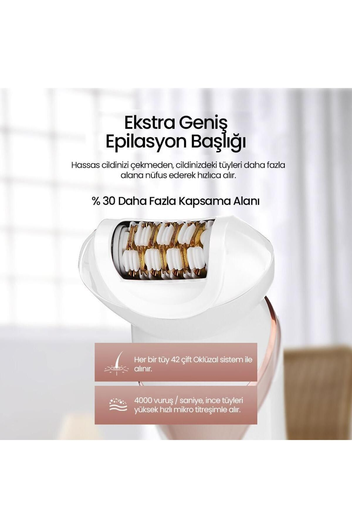 42 çift cımbız ve saniyede 4000 titreşimli epilatör başlığı.