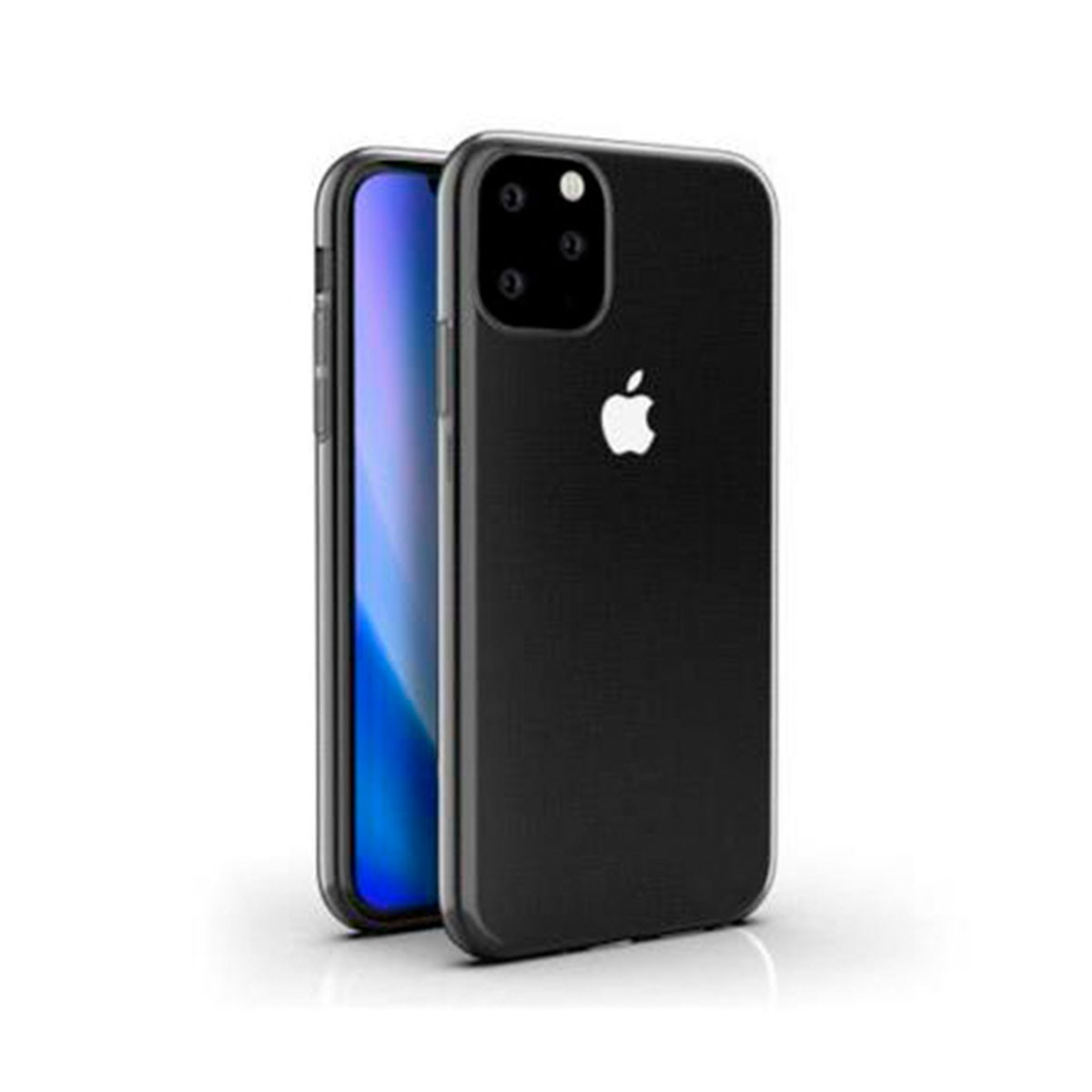 Un iPhone nero con logo Apple e tre fotocamere quadrate.