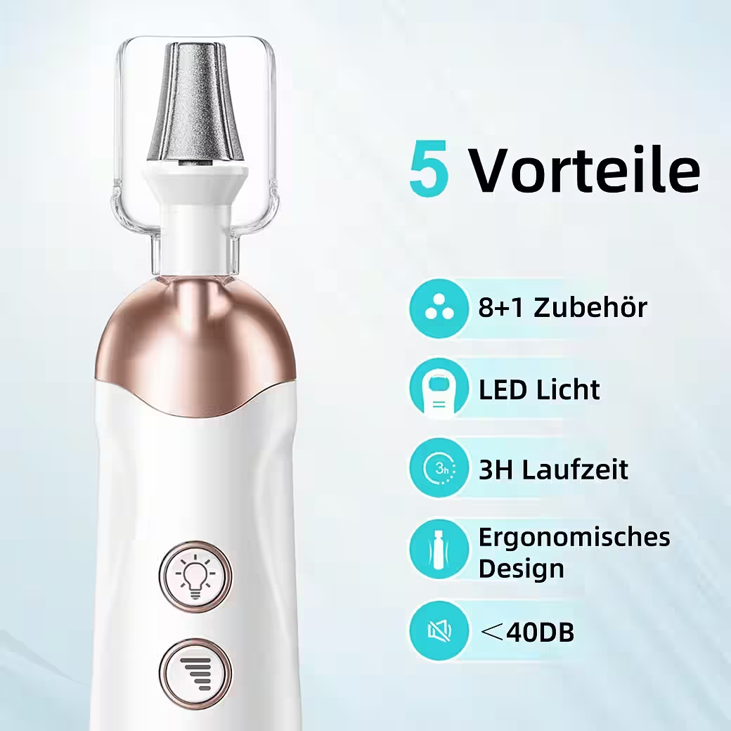 Elektrische Nagelfeile mit 5 Vorteilen, Zubehör, LED-Licht, 3h Laufzeit.