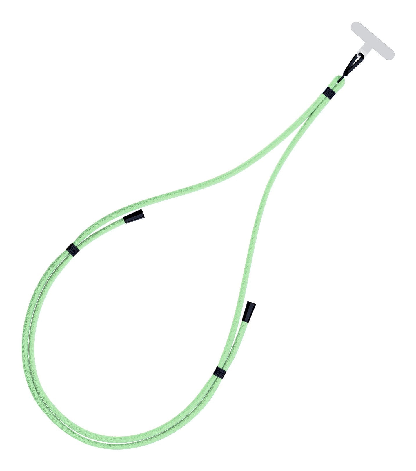 Corda verde chiaro con supporto nero e attacco a forma di T.