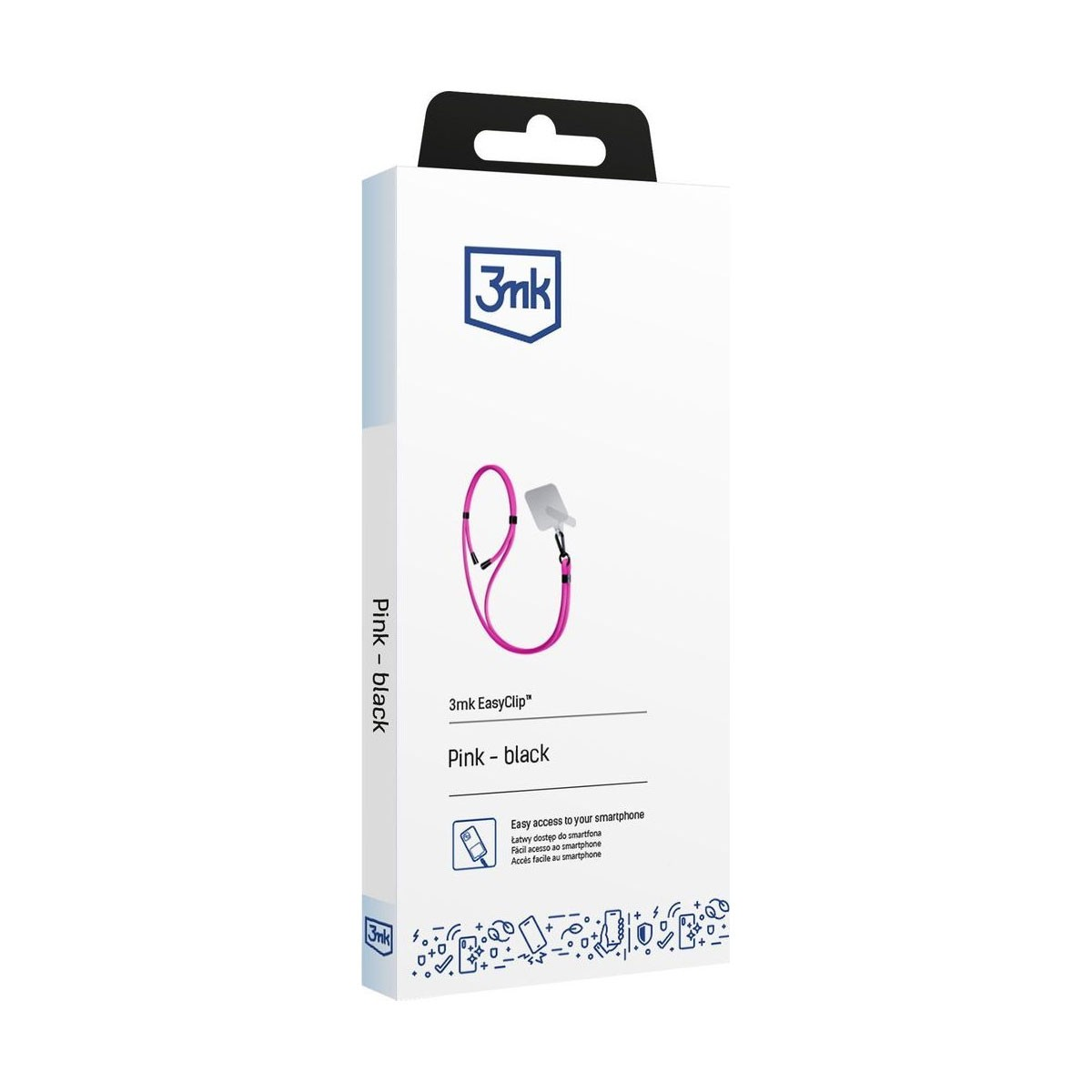 Confezione di un laccetto per smartphone 3mk EasyClip, rosa e nero.