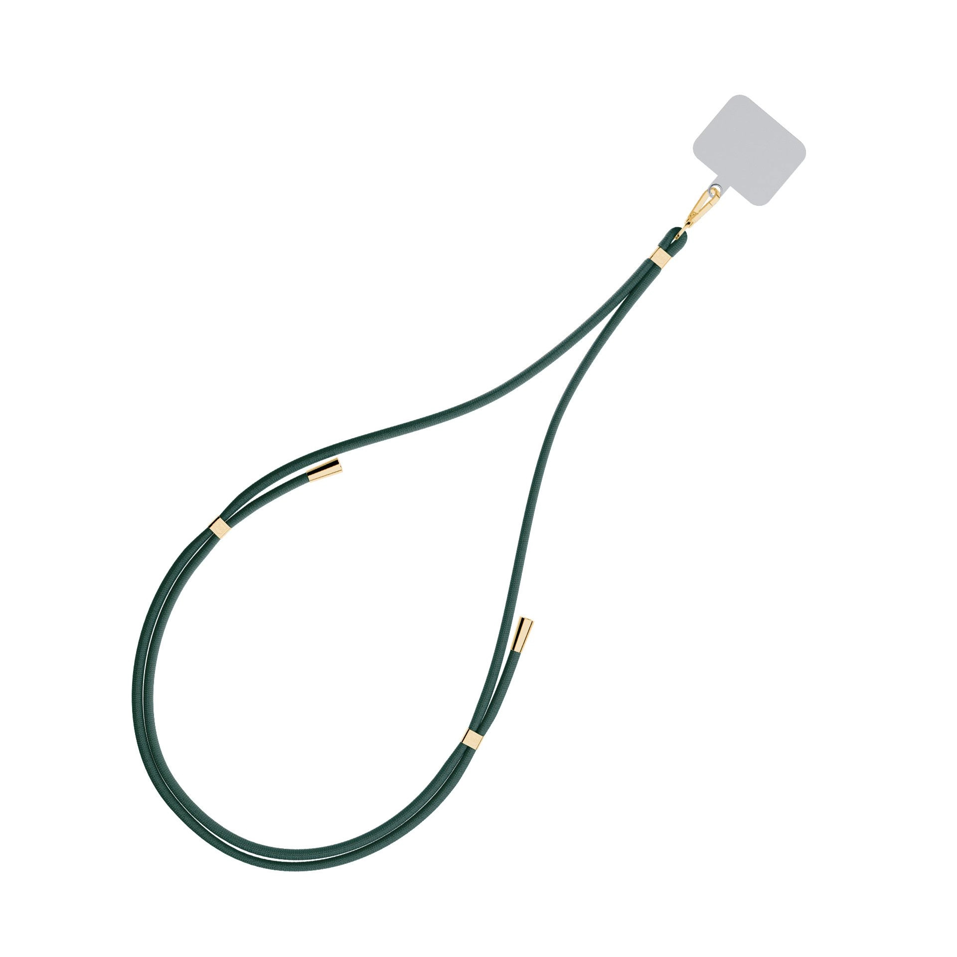 Cavo verde scuro con accenti dorati e connettore quadrato per telefono.
