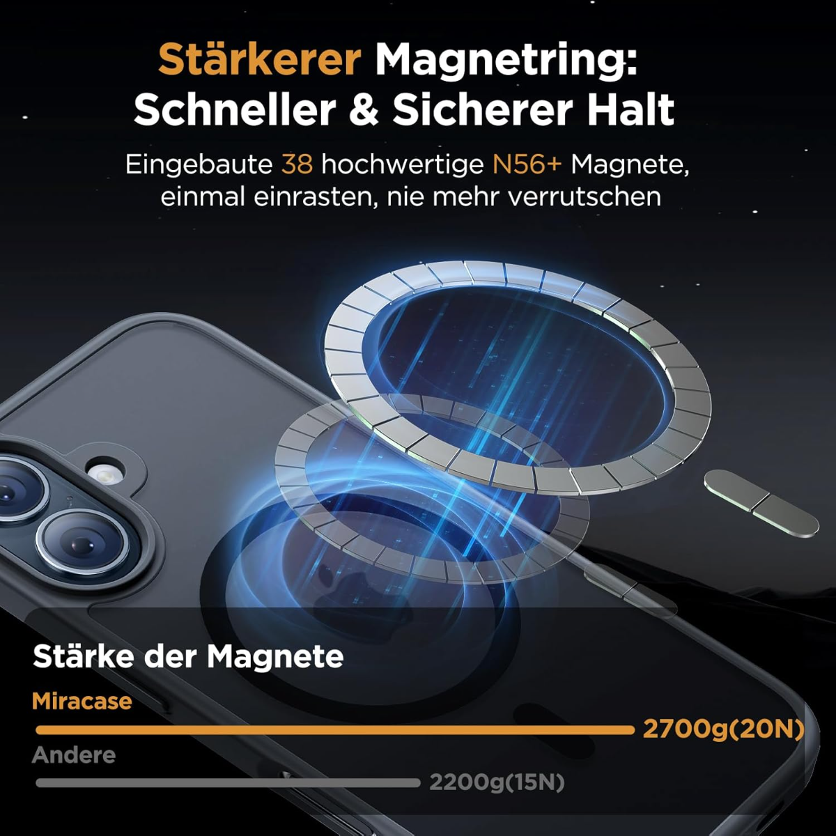 Starker Magnetring mit 38 N56+ Magneten auf einem Handy.
