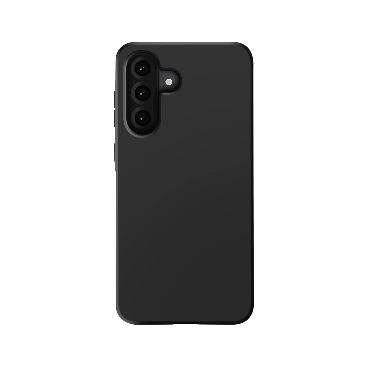 Smartphone nero con tripla fotocamera su sfondo bianco.