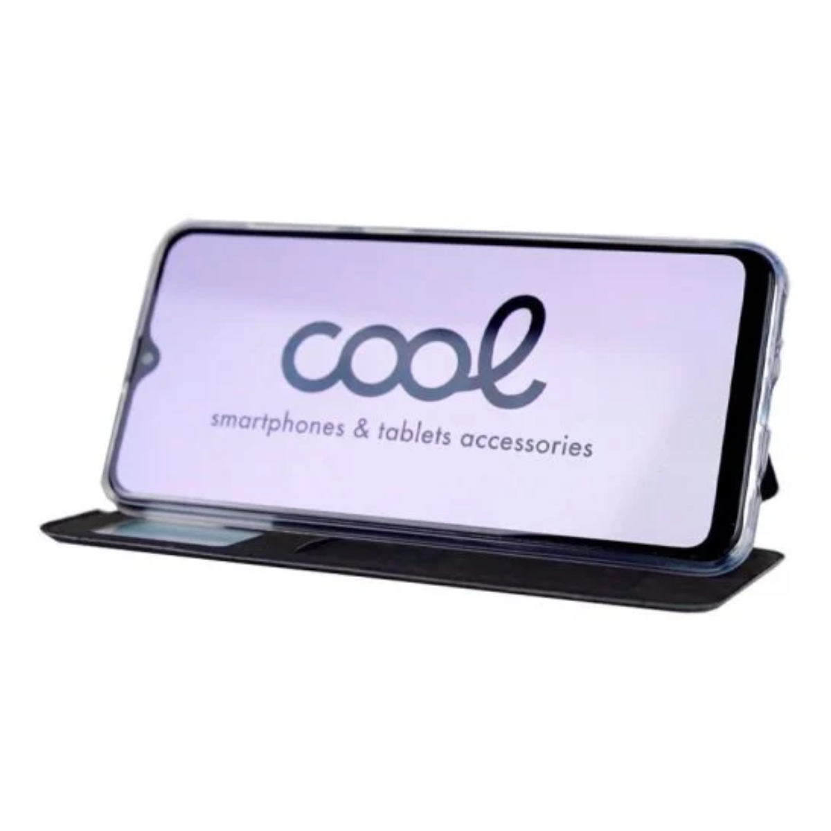 Uno smartphone in custodia nera con 'cool' e 'smartphones & tablets accessories'.