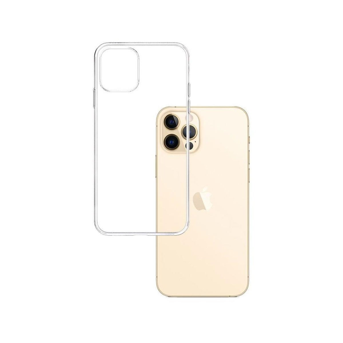 Una cover trasparente per telefono accanto a uno smartphone dorato.
