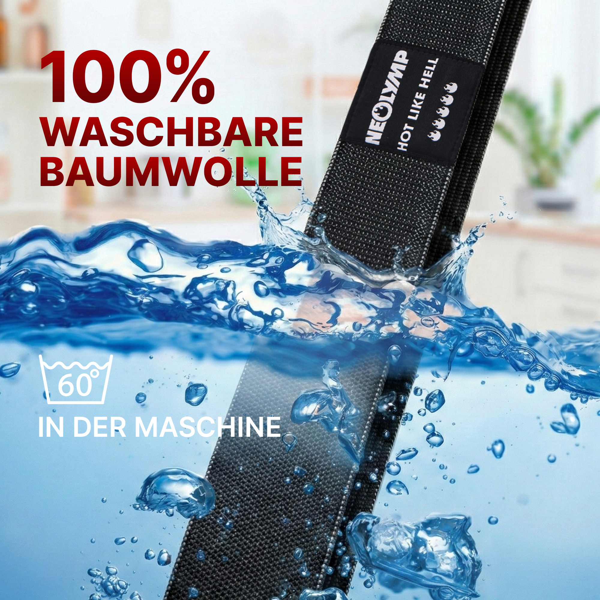 100% Baumwolle, maschinenwaschbar bei 60°C, mit Neolymp-Logo.