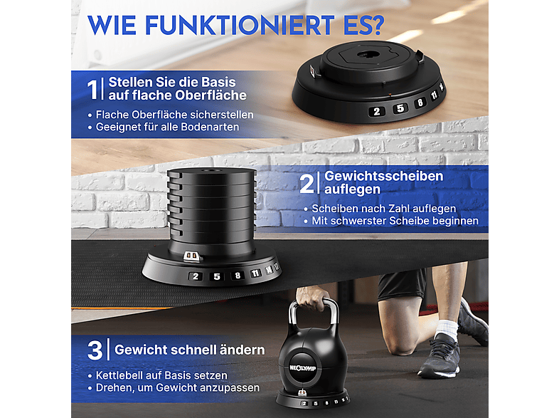 NEOLYMP Kugelhantel verstellbar Kettlebell, Mehrfarbig