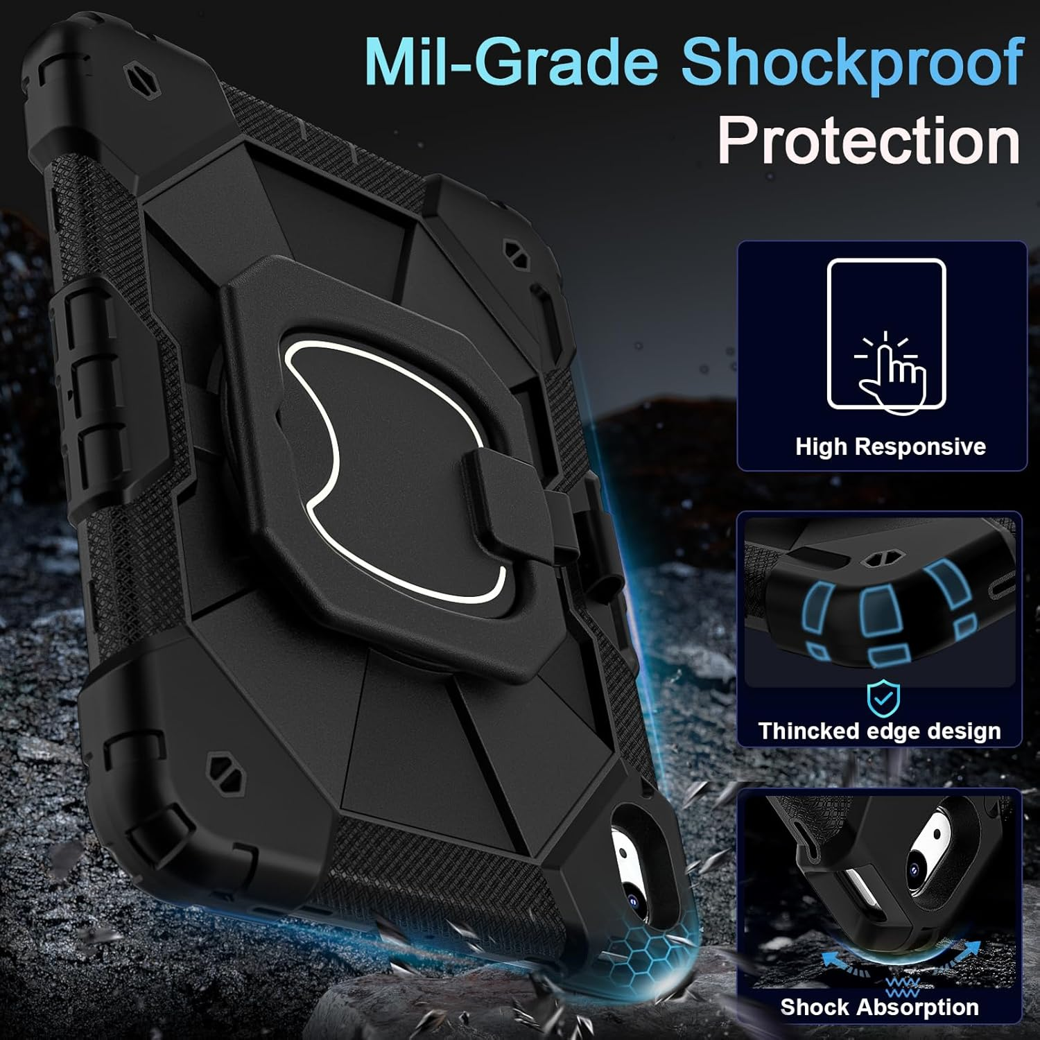 Schwarze Handyhülle mit Ringhalterung, Mil-Grade Stoßschutz.