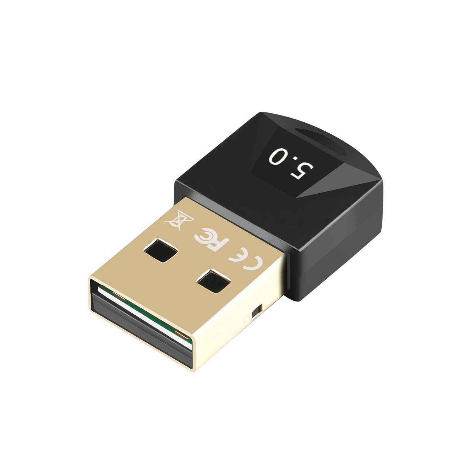 Ein kleiner schwarzer USB-Adapter mit der Aufschrift 5.0.