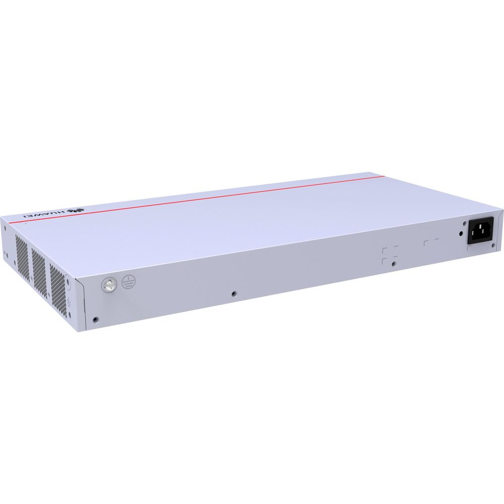 Un server Huawei bianco con accenti rossi e fessure di ventilazione.