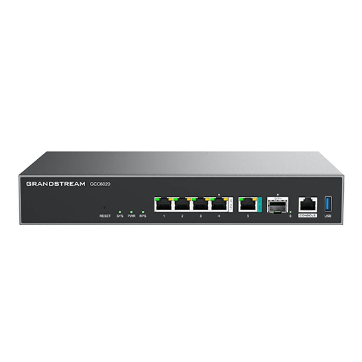 Dispositivo di rete Grandstream GCC6020 con più porte e spie luminose.