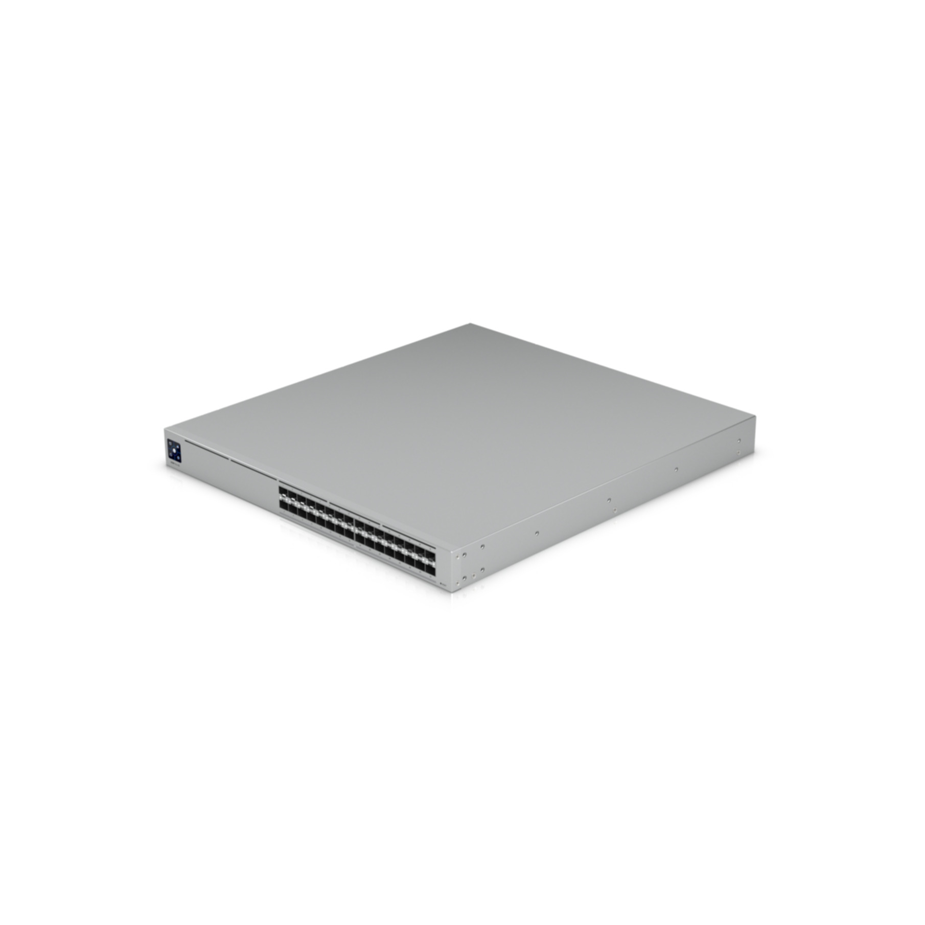 Uno switch di rete argentato con più porte visibili sul davanti.