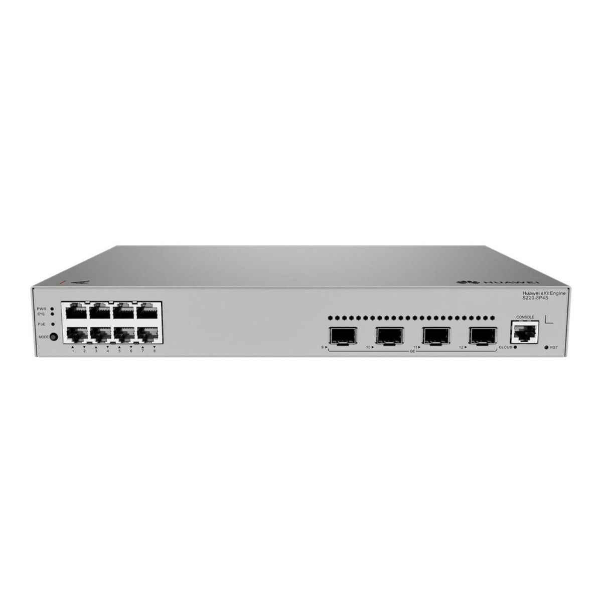Huawei eKit Engine S220-8P4S argento con 8 porte frontali.