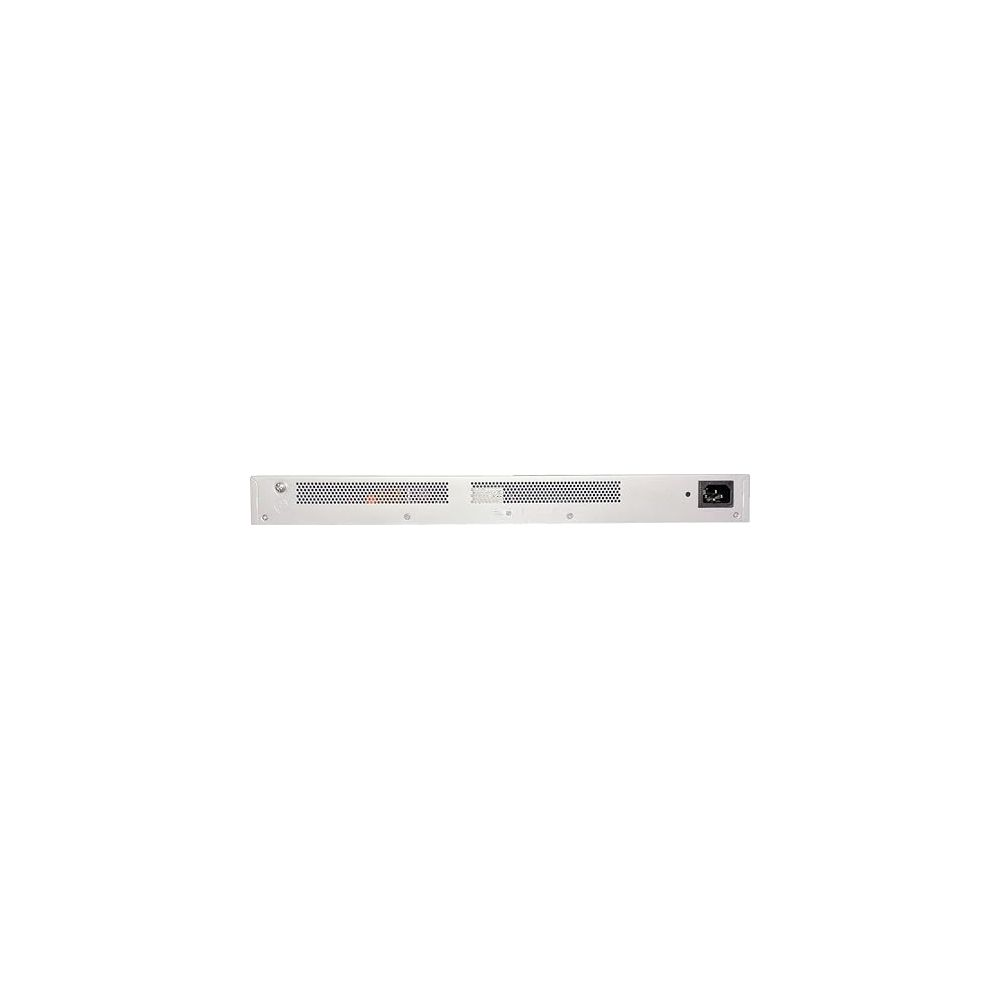 Petit appareil réseau blanc avec fentes de ventilation et connecteur d'alimentation.