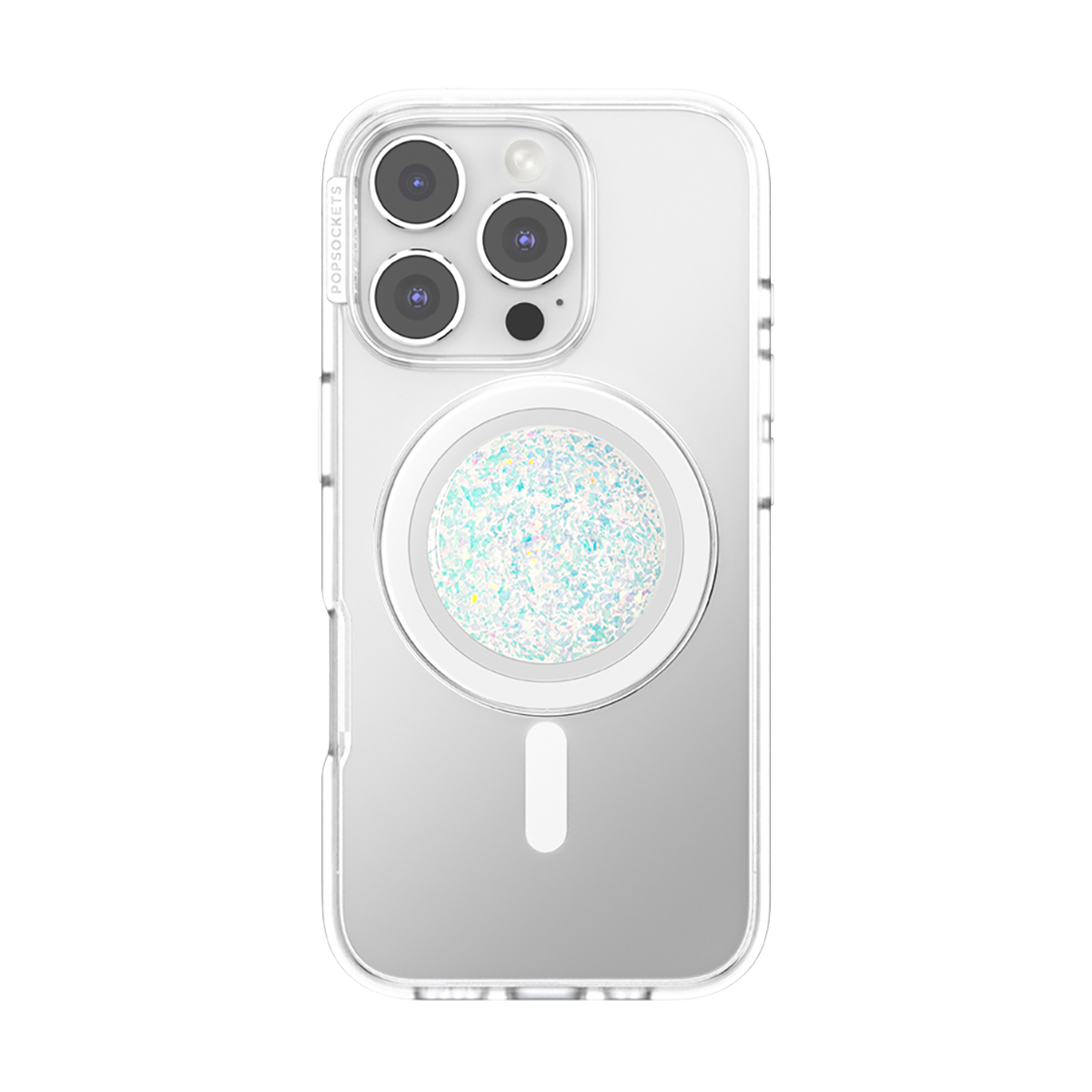 Funda transparente con purpurina y conjunto de cámaras.