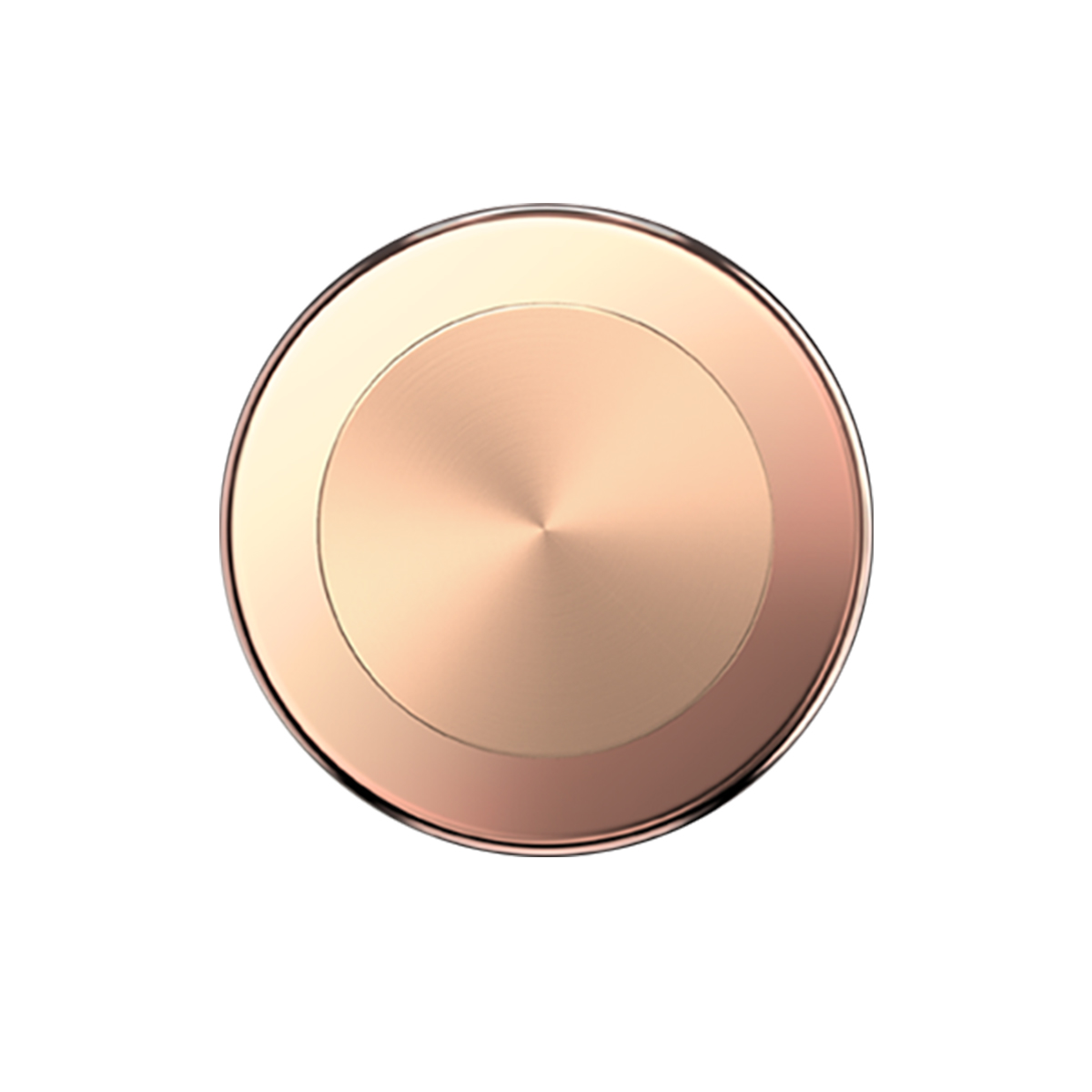 Un disco circular de oro rosa con superficie de metal cepillado.