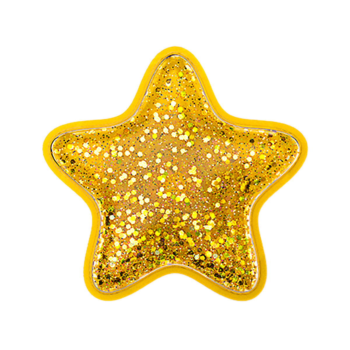Estrella amarilla con partículas brillantes y borde amarillo.