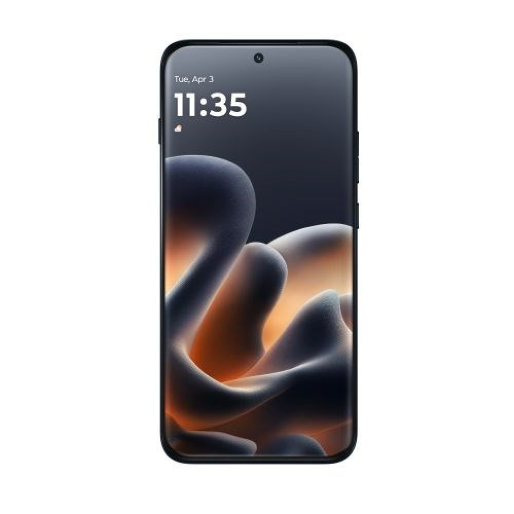 Uno smartphone mostra la schermata di blocco con l'ora 11:35 e una grafica di sfondo astratta, scura e arancione.