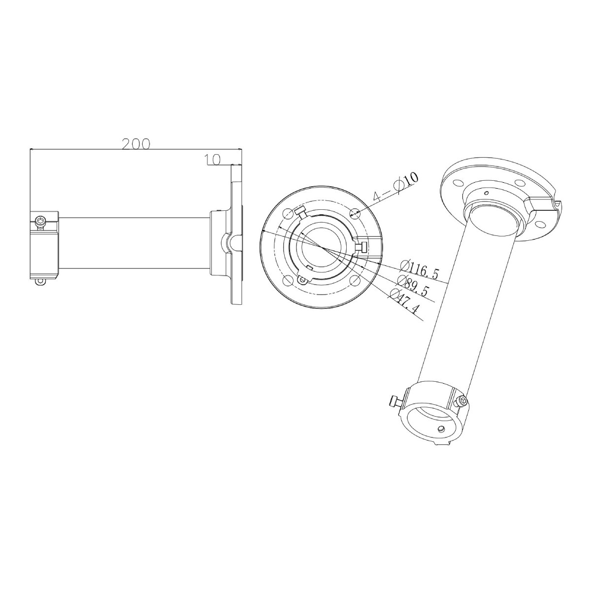 Disegno tecnico di un tubo con flangia e dimensioni.