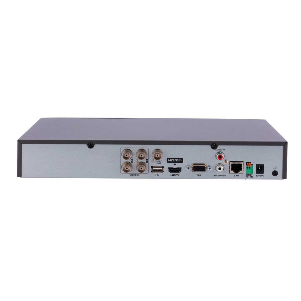 Retro DVR con porte video/audio, HDMI, VGA, LAN e ingresso alimentazione.