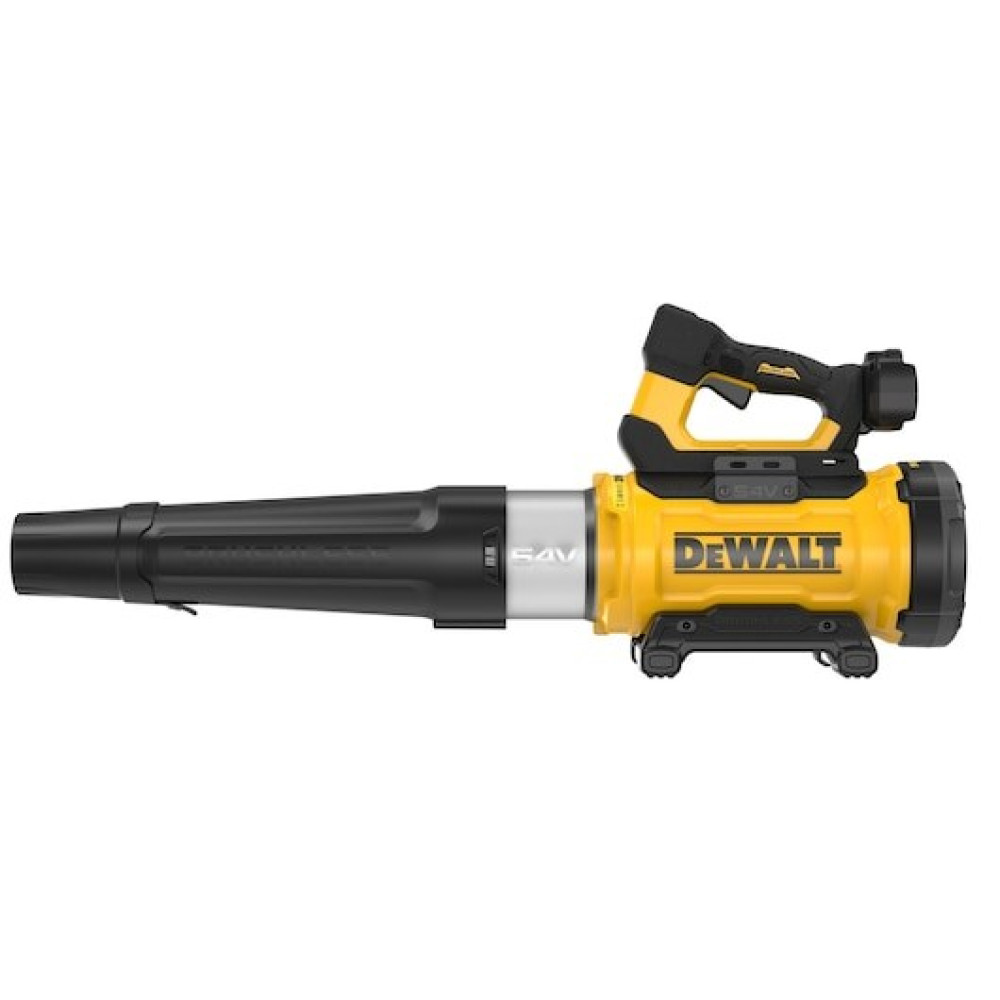 Ein gelber und schwarzer Laubbläser von DeWalt mit silbernen Details.