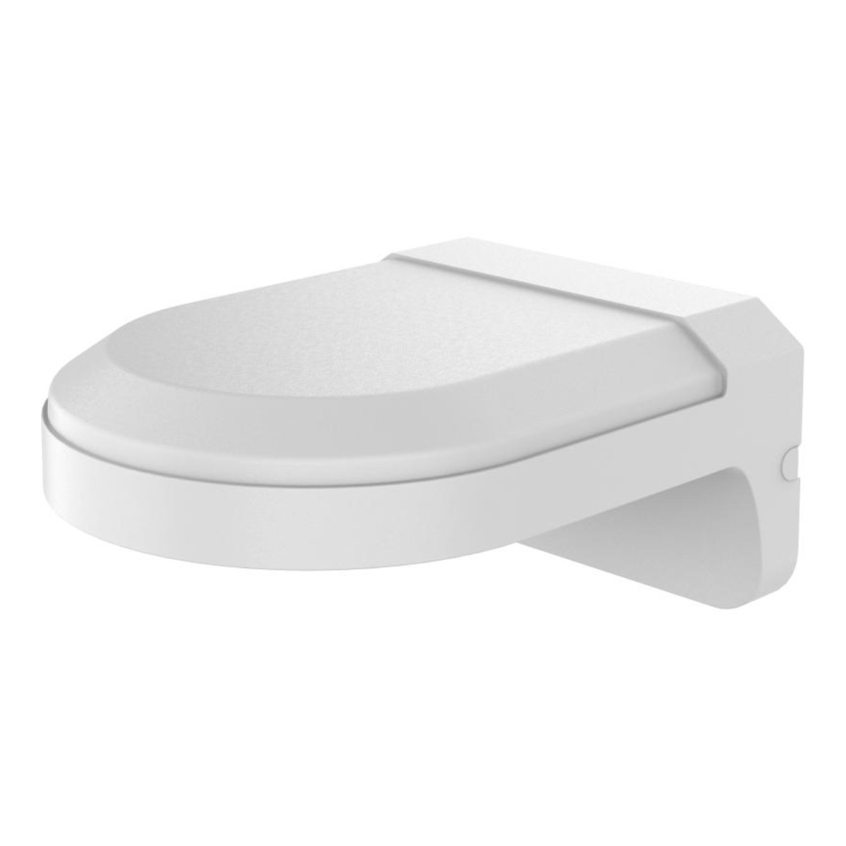 Portasapone bianco da parete con coperchio arrotondato e base rettangolare.