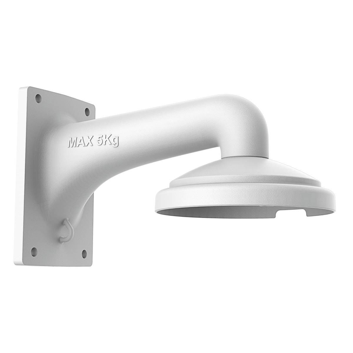 Supporto a parete bianco per telecamere con etichetta MAX 5 kg.