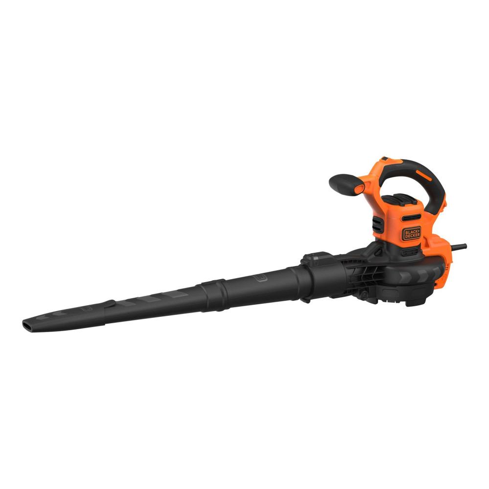 Un soffiatore per foglie Black+Decker arancione e nero con ugello lungo.