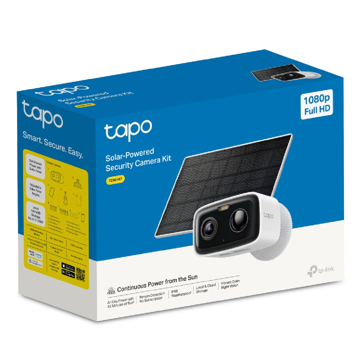 Scatola kit telecamera di sicurezza solare Tapo con telecamera e pannello solare, 1080p Full HD.