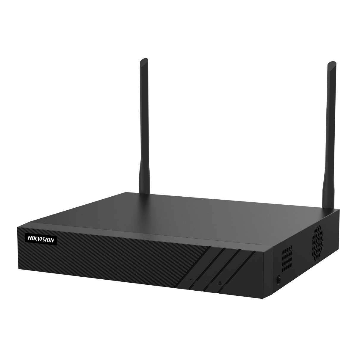 Un dispositivo Hikvision nero con due antenne e spie luminose sul davanti.