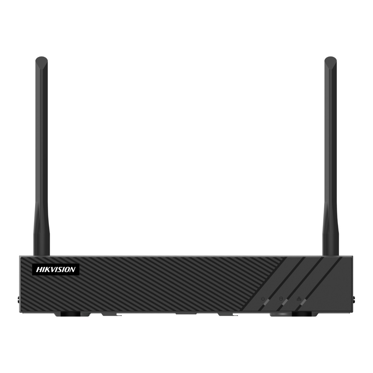Dispositivo Hikvision nero con due antenne e spie luminose.