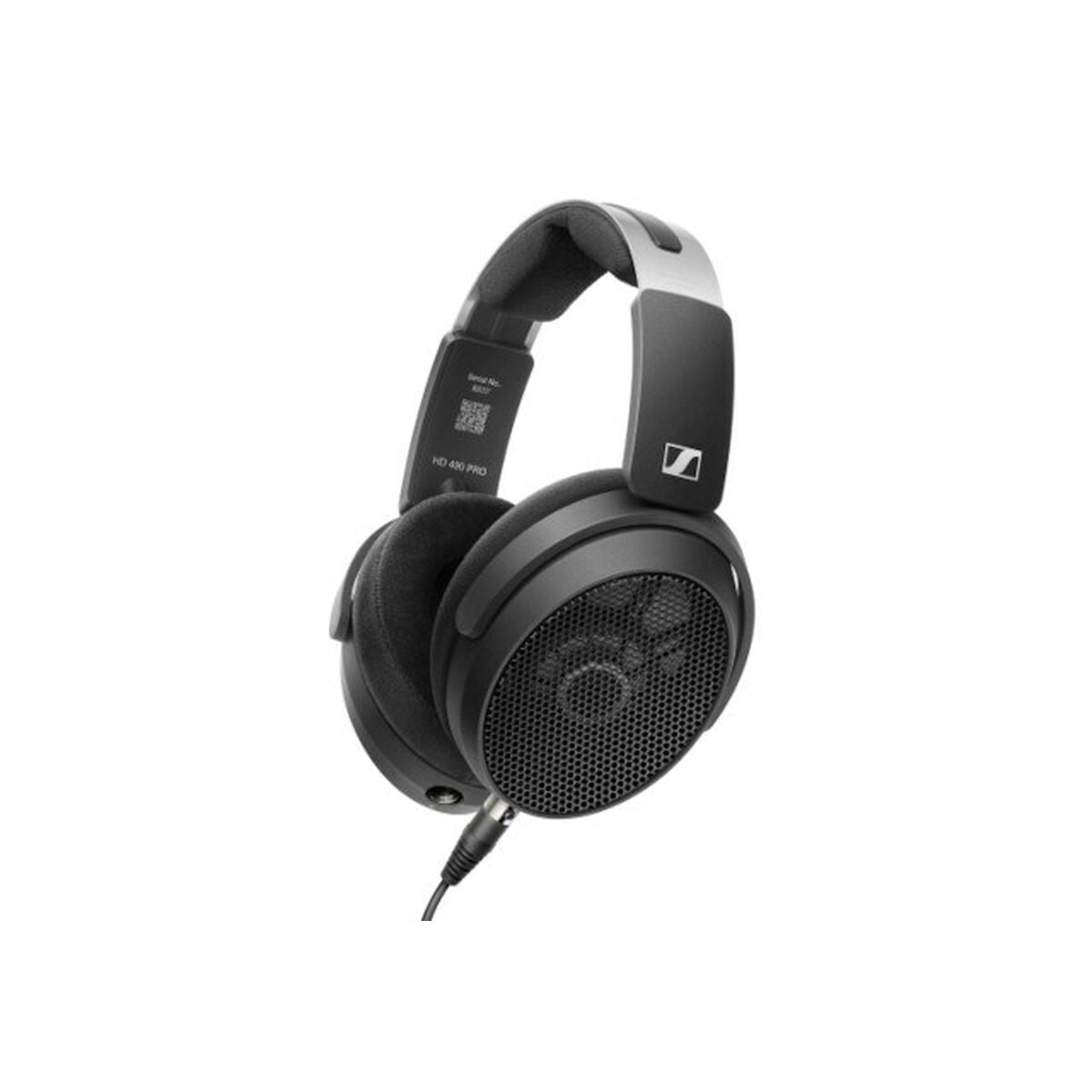 Czarne słuchawki Sennheiser HD 400 PRO z kablem na białym tle.