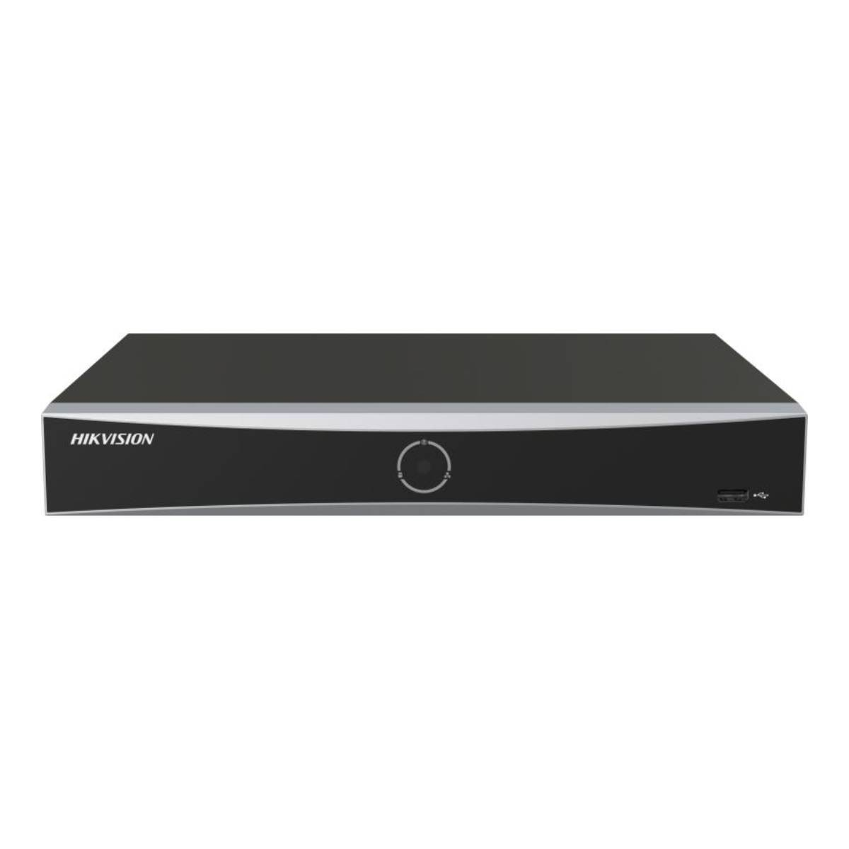 Un dispositivo Hikvision nero con porta USB e pulsante circolare frontale.