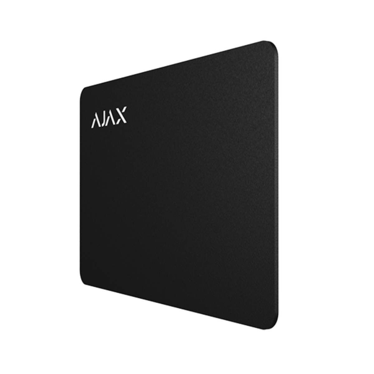 Tappetino per mouse nero con logo AJAX argentato in alto a sinistra.