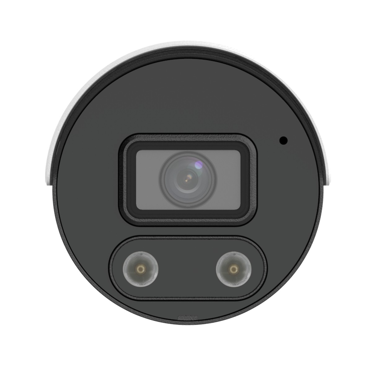 Una telecamera di sicurezza con lente, due luci e un piccolo punto.