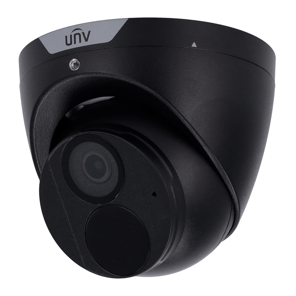 Una telecamera di sicurezza dome UNV nera con obiettivo visibile e illuminatore IR.