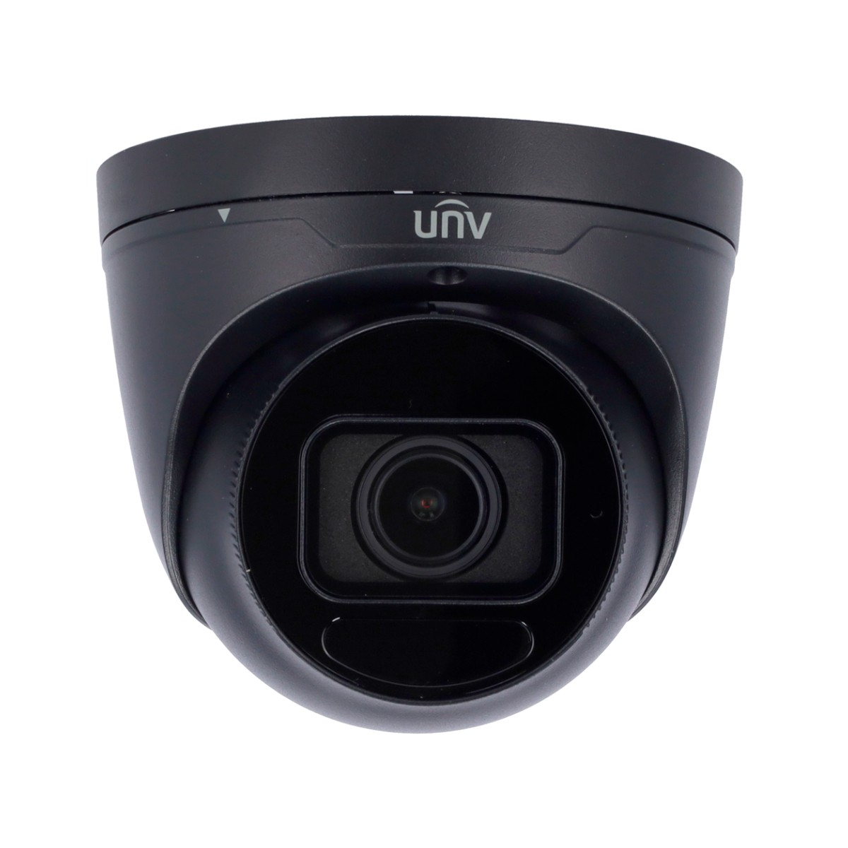 Una telecamera di sicurezza UNV nera con obiettivo e logo.