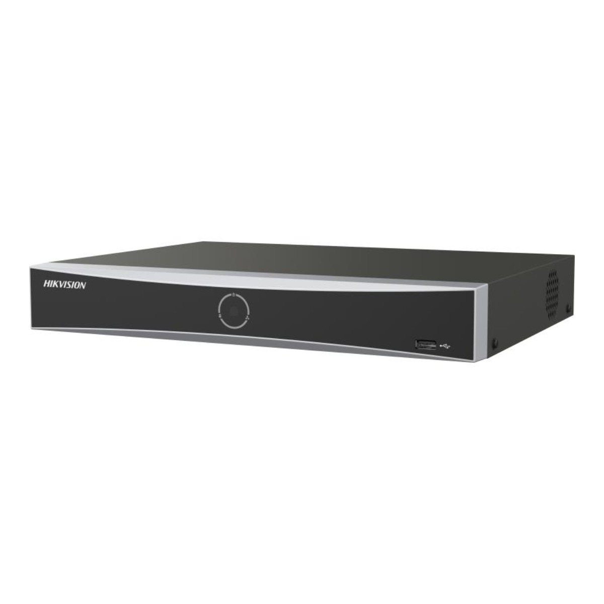 Unità DVR Hikvision con pannello frontale nero, indicatore circolare e porta USB.