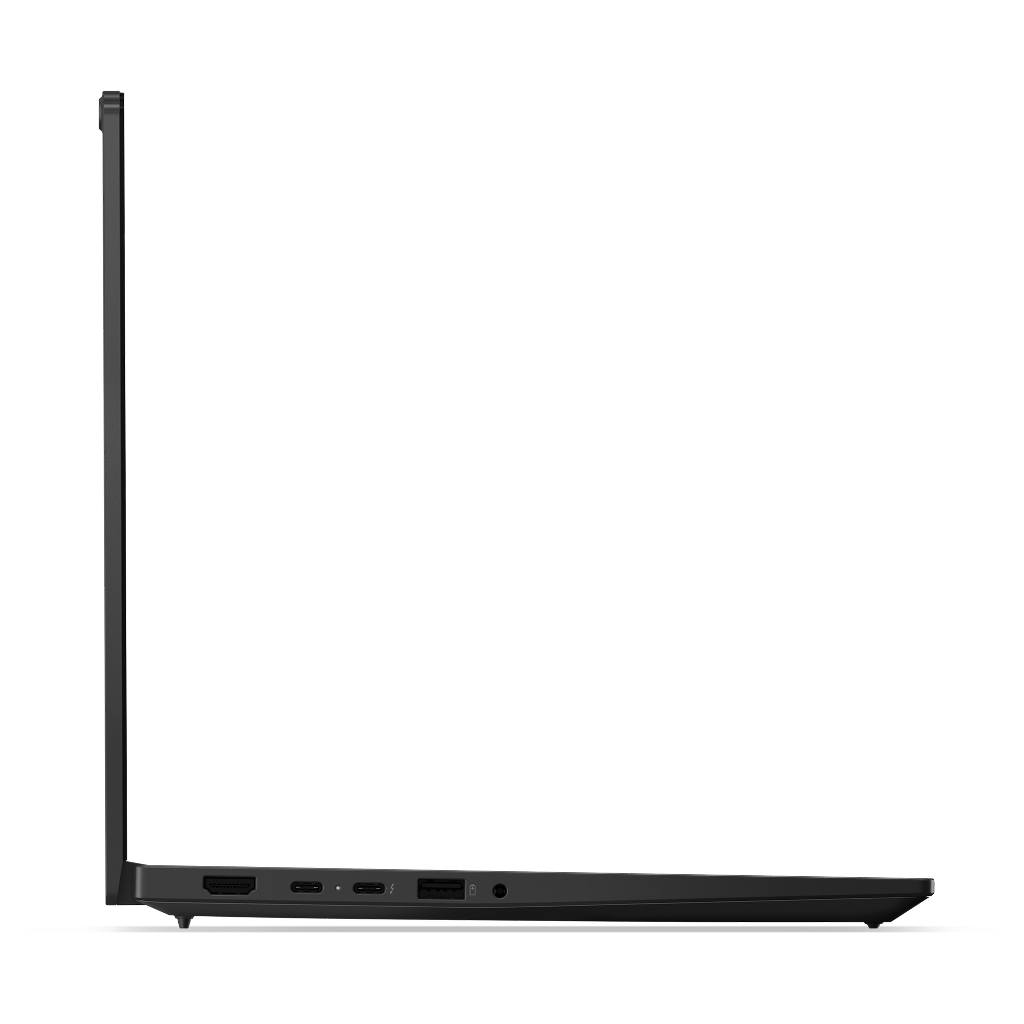 HDMI, USB-C ve USB-A bağlantı noktalarını gösteren siyah dizüstü bilgisayar.