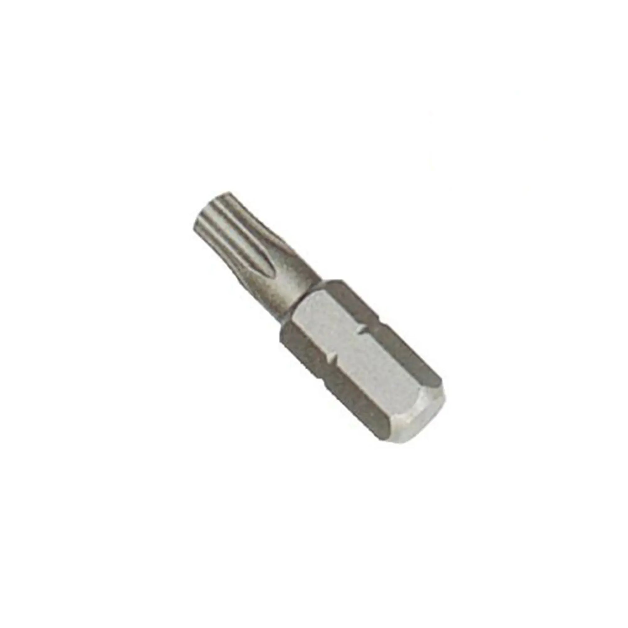 Un singolo inserto Torx, metallico e lucido, con testa a stella.