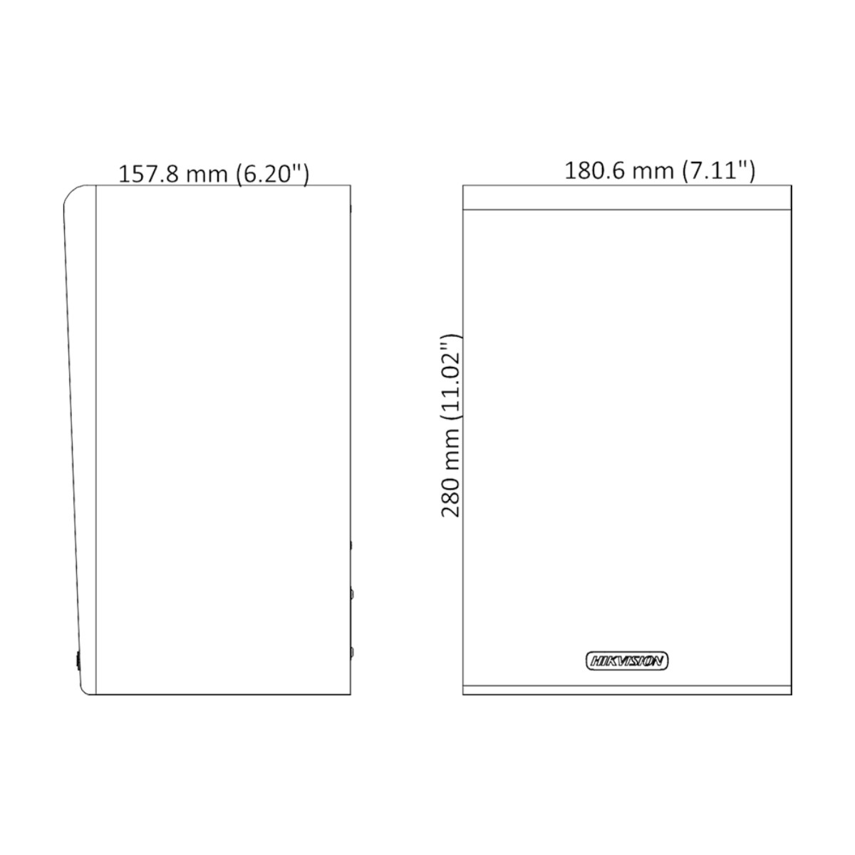 Boyutları 157,8 mm x 280 mm ve 180,6 mm x 280 mm olan bir muhafazanın teknik çizimi.