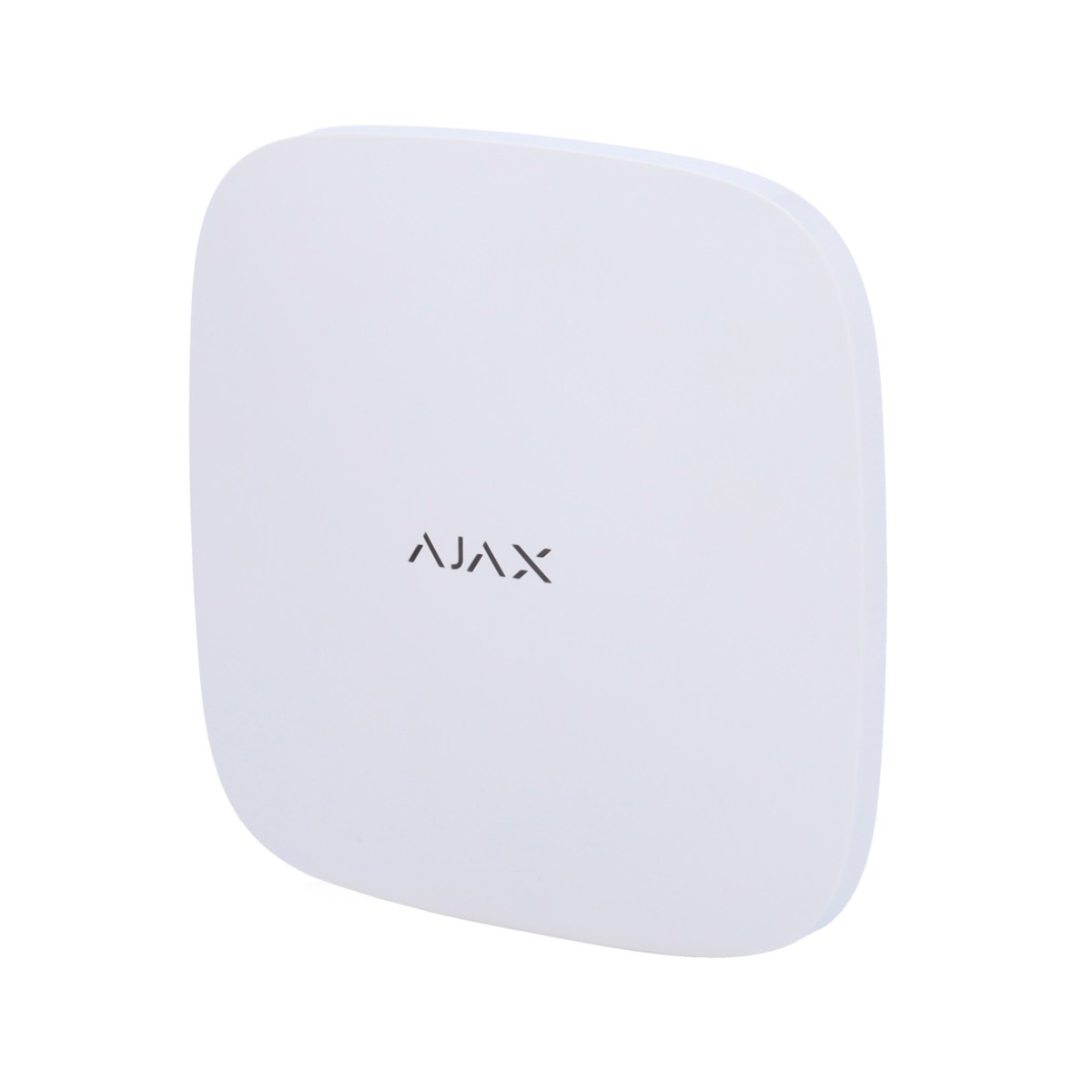 Un dispositivo bianco e quadrato con angoli arrotondati e logo AJX.