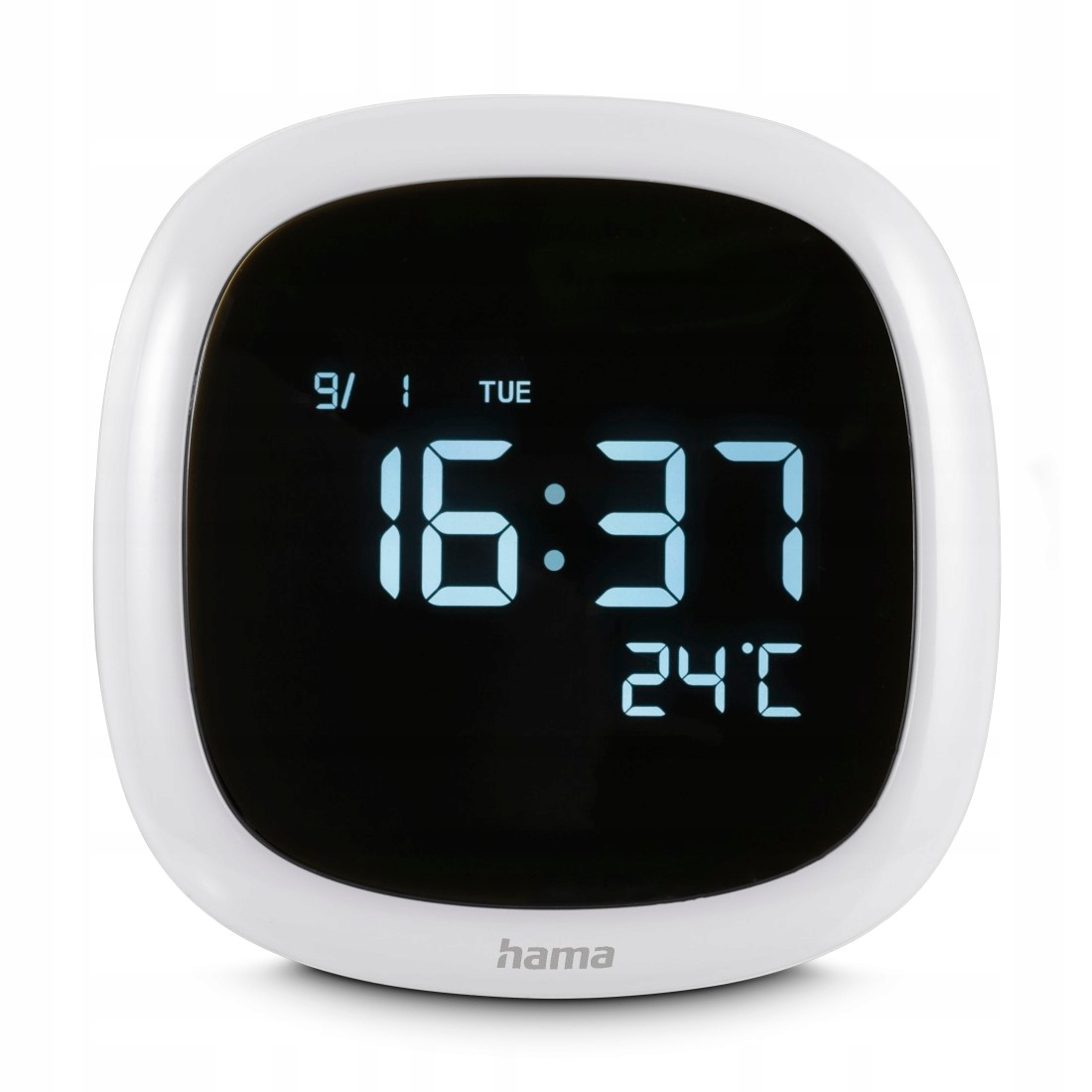 Orologio digitale mostra 16:37, martedì, 9/1, 24°C.