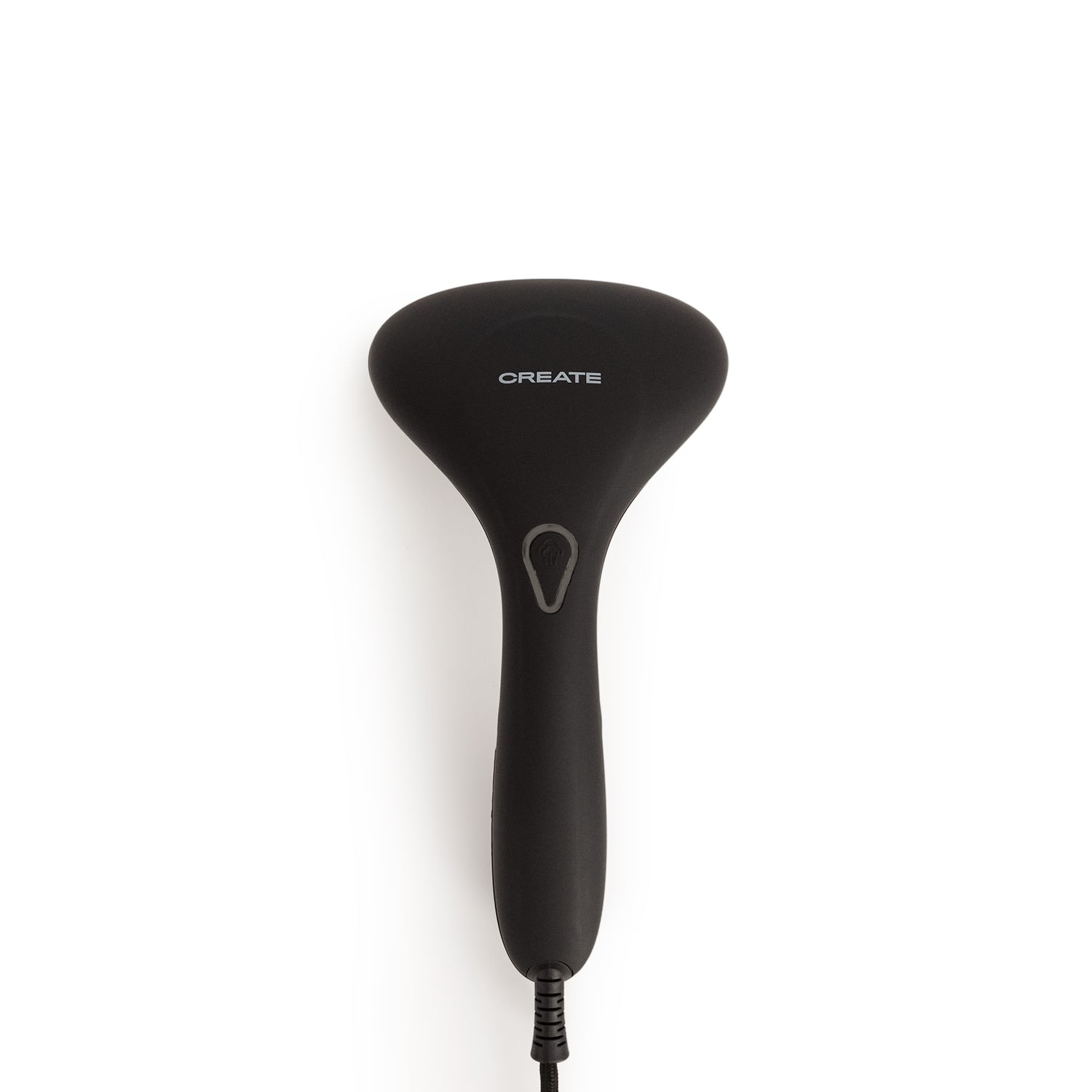 Un vaporizador de ropa negro de mano con el nombre CREATE.