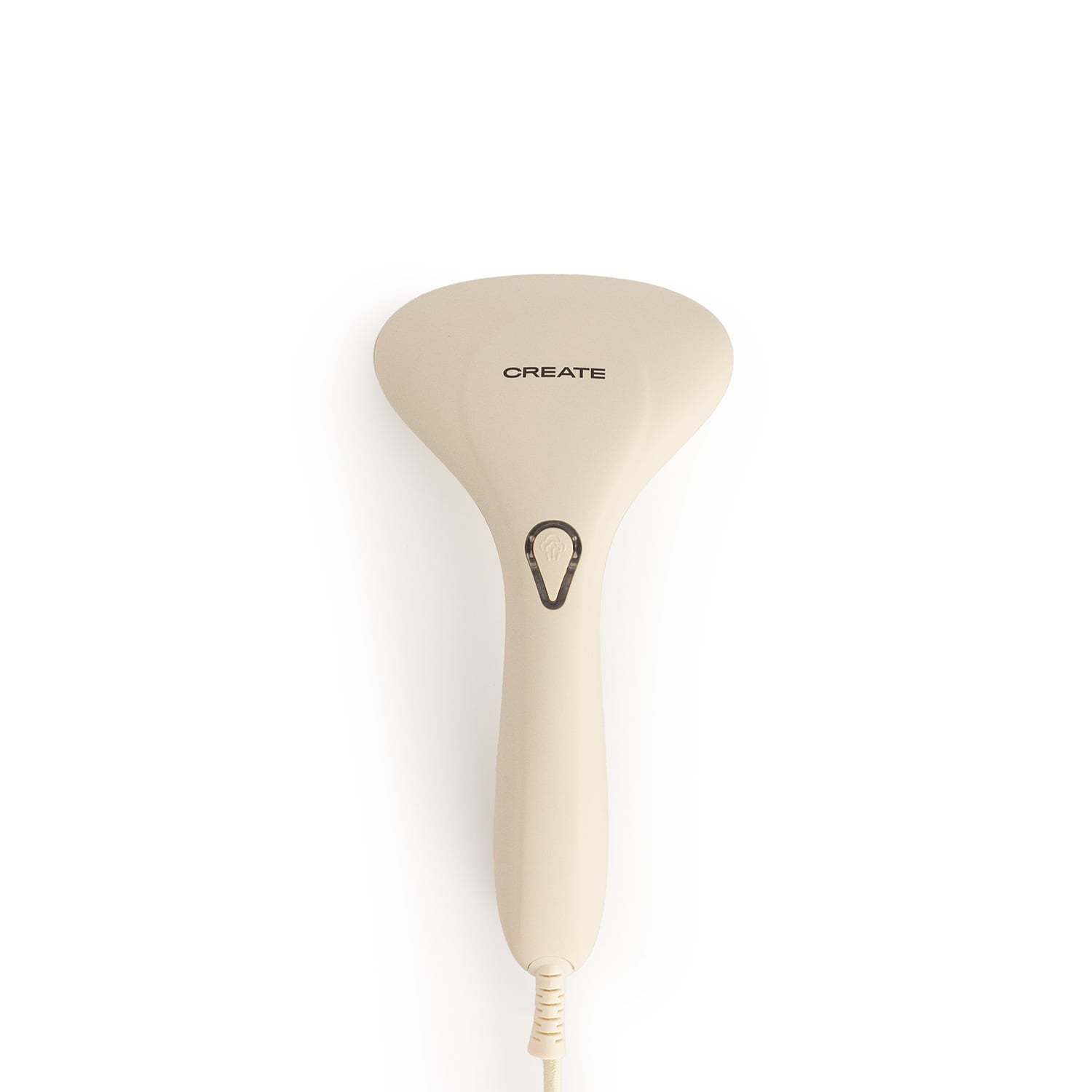 Un vaporizador de mano beige con el nombre de la marca CREATE en la cabeza.