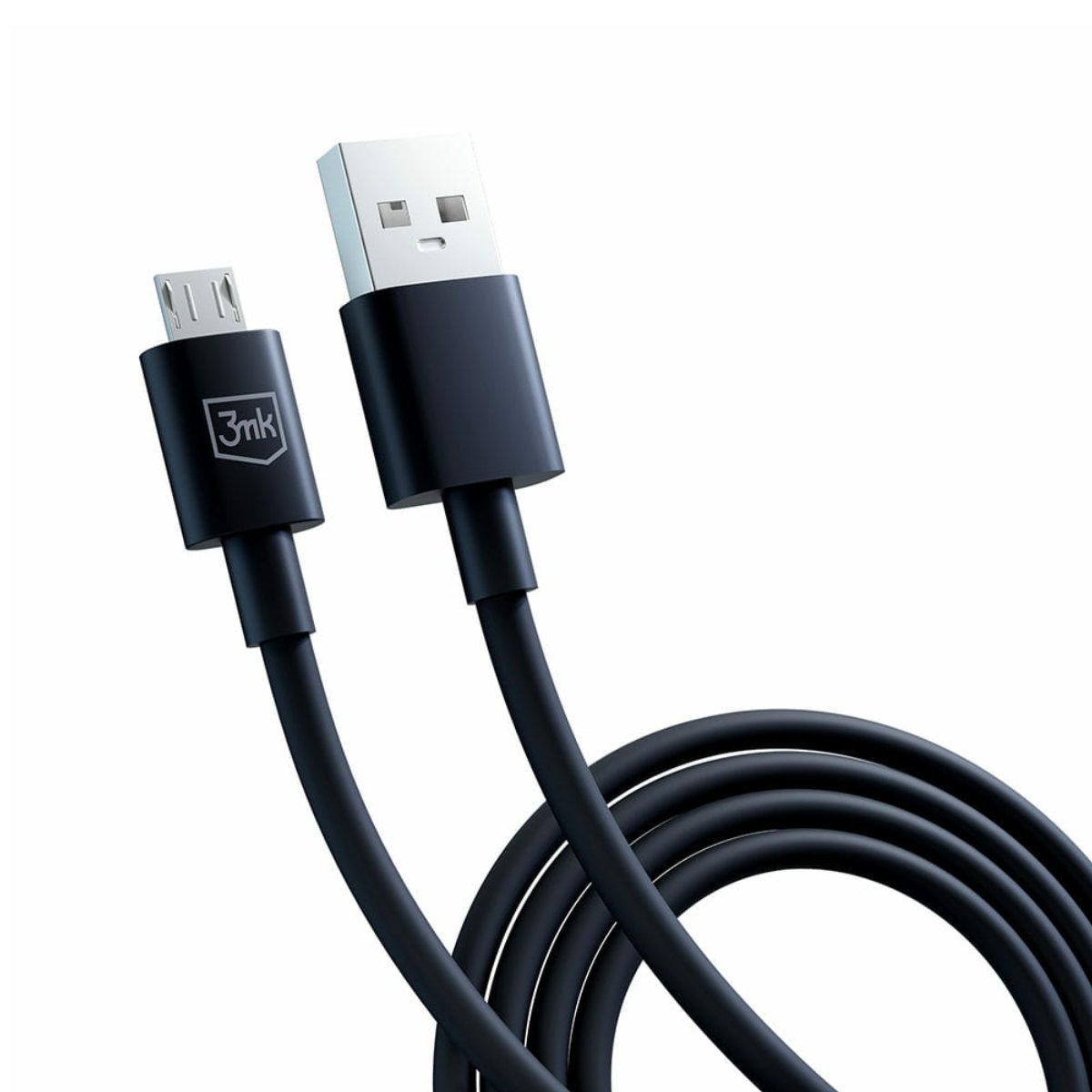 Un cavo USB nero con connettore micro USB e USB-A.